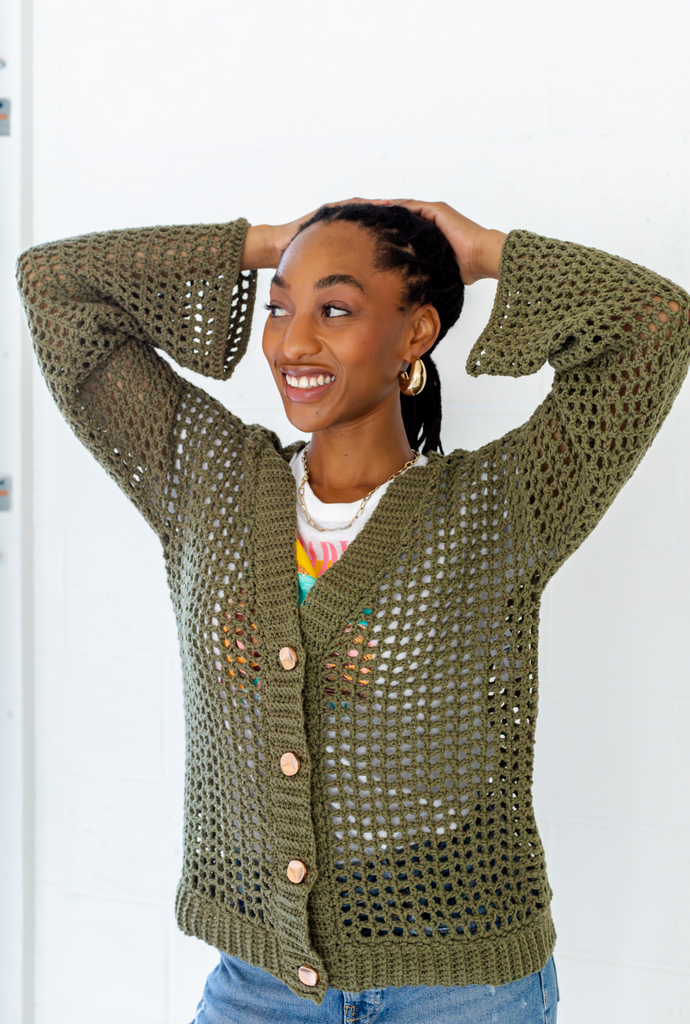 【新品未使用】Mesh Knitted Buttoned Cardigan YOKE | MESH KNITTED BUTTONED CARDIGAN(BOTTLE GREEN