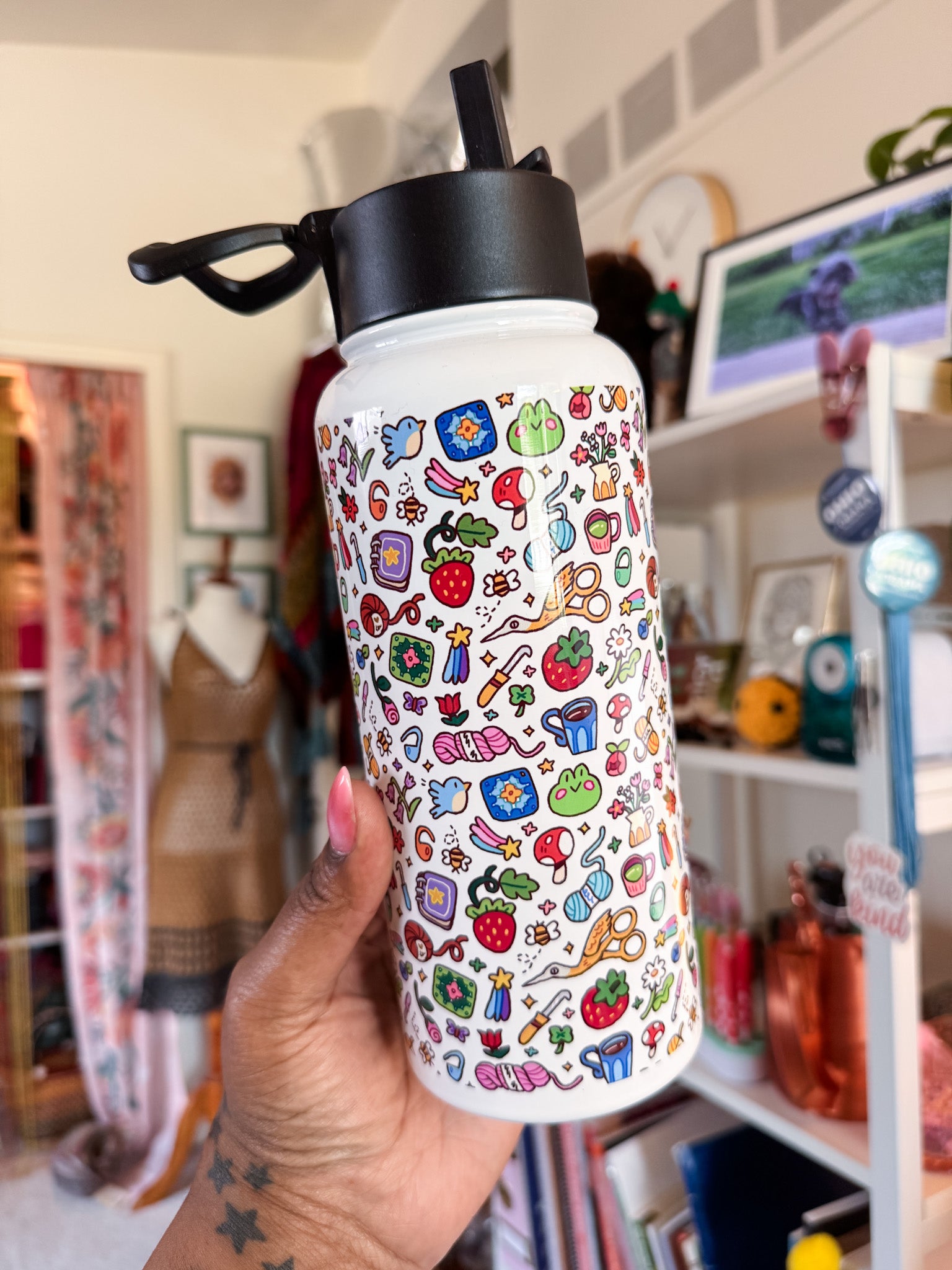 Crochet Collage Stainless Steel Water Bottle with Straw Lid