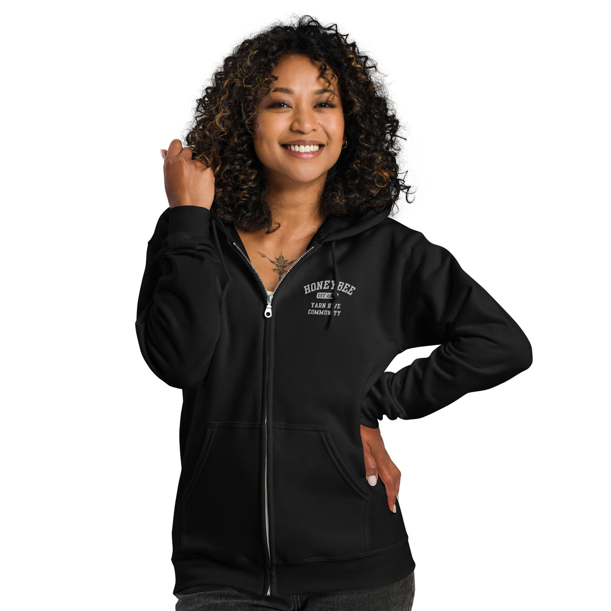 YHC Zip Up Hoodie, White Graphic — TL Yarn Crafts