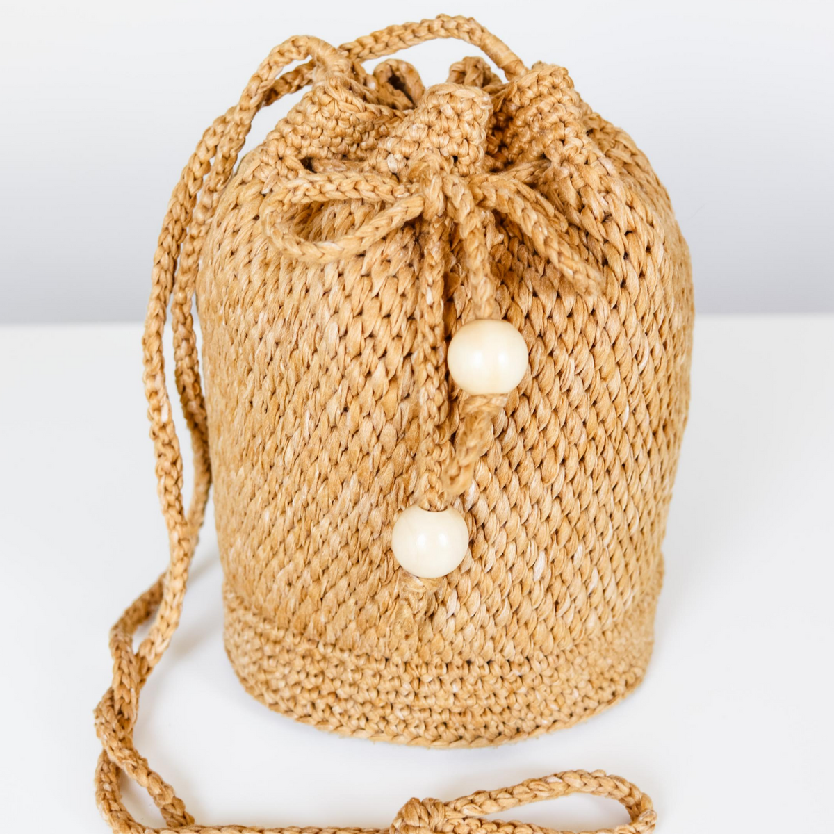 Discount Crochet Drawstring Bucket Bag, One of a